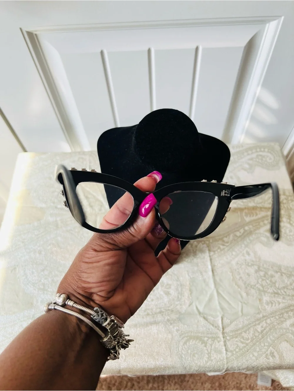 Embellished Cat Eye Readerswith Blue Crystal Accents